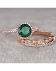 Nowy wysokiej jakości 3 sztuk/zestaw zielony kamień kryształowe obrączki dla kobiet różowe złoto cyrkon Vintage Bridal Wedding r
