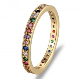 Kolorowy CZ Eternity Band Ring cienki chudy zaręczynowy ślub Birthstone kolor tęczy klasyczne proste okrągłe koło pierścienie