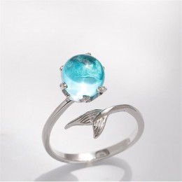 925 Sterling Silver Blue Crystal Mermaid Bubble otwarte pierścienie dla kobiet prezent na ślub/urodziny kreatywna biżuteria jz13