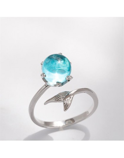 925 Sterling Silver Blue Crystal Mermaid Bubble otwarte pierścienie dla kobiet prezent na ślub/urodziny kreatywna biżuteria jz13