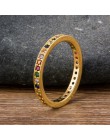 Kolorowy CZ Eternity Band Ring cienki chudy zaręczynowy ślub Birthstone kolor tęczy klasyczne proste okrągłe koło pierścienie