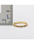 Kolorowy CZ Eternity Band Ring cienki chudy zaręczynowy ślub Birthstone kolor tęczy klasyczne proste okrągłe koło pierścienie