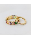 Kolorowy CZ Eternity Band Ring cienki chudy zaręczynowy ślub Birthstone kolor tęczy klasyczne proste okrągłe koło pierścienie