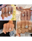 Docona 5 Style Trendy klejnot Rhinestone wspólne koło Midi Finger zestaw pierścieni dla kobiet regulowany złoty Hollow pierścień