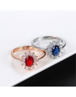 Double Fair Royal Classic Wedding duże pierścienie dla kobiet niebieska i czerwona róża kryształowa biały złoty kolor modna biżu