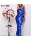 Julissa mo Sexy Spaghetti pasek Backless letnia sukienka kobiety Satin Lace Up trąbka długa sukienka eleganckie Bodycon sukienek