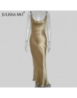Julissa mo Sexy Spaghetti pasek Backless letnia sukienka kobiety Satin Lace Up trąbka długa sukienka eleganckie Bodycon sukienek