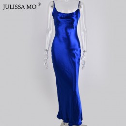 Julissa mo Sexy Spaghetti pasek Backless letnia sukienka kobiety Satin Lace Up trąbka długa sukienka eleganckie Bodycon sukienek