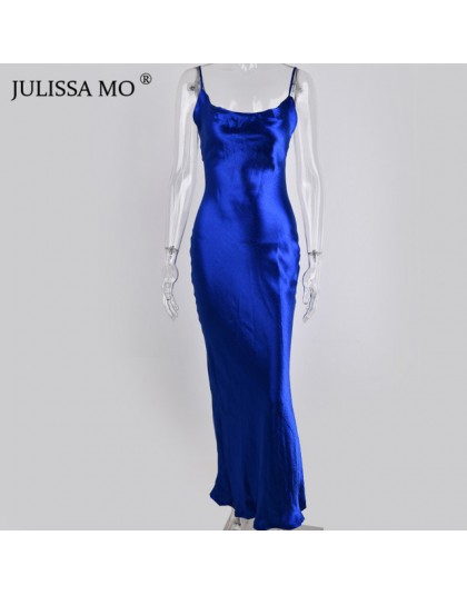 Julissa mo Sexy Spaghetti pasek Backless letnia sukienka kobiety Satin Lace Up trąbka długa sukienka eleganckie Bodycon sukienek