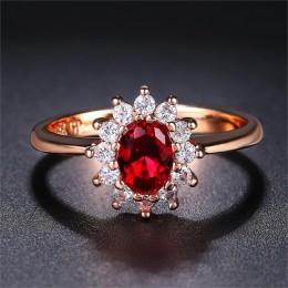 Double Fair Royal Classic Wedding duże pierścienie dla kobiet niebieska i czerwona róża kryształowa biały złoty kolor modna biżu