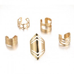 Docona 5 Style Trendy klejnot Rhinestone wspólne koło Midi Finger zestaw pierścieni dla kobiet regulowany złoty Hollow pierścień