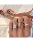Docona 5 Style Trendy klejnot Rhinestone wspólne koło Midi Finger zestaw pierścieni dla kobiet regulowany złoty Hollow pierścień