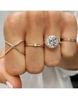 Docona 5 Style Trendy klejnot Rhinestone wspólne koło Midi Finger zestaw pierścieni dla kobiet regulowany złoty Hollow pierścień