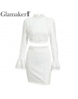 Glamaker koronkowa biała bodycon mini sukienka damska dwuczęściowy garnitur flare rękaw letnia sukienka plażowa elegancki krótki