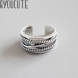 RYOUCUTE prawdziwa czysta 925 Sterling Silver biżuteria w stylu Vintage warstwowe duże pierścienie dla kobiet Wedding Finger otw