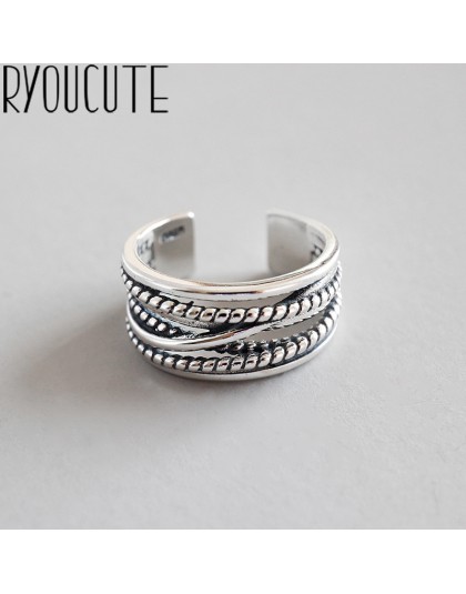 RYOUCUTE prawdziwa czysta 925 Sterling Silver biżuteria w stylu Vintage warstwowe duże pierścienie dla kobiet Wedding Finger otw