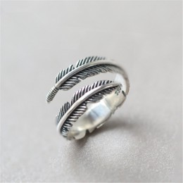 Vintage Design 925 Sterling Silver regulowane pierścienie z piór dla kobiet srebro-biżuteria biżuteria ślubna na prezent jz384