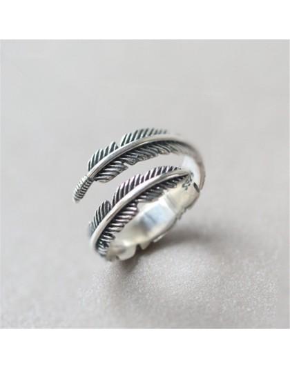 Vintage Design 925 Sterling Silver regulowane pierścienie z piór dla kobiet srebro-biżuteria biżuteria ślubna na prezent jz384