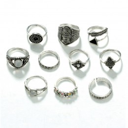 Tocona 10 sztuk/zestaw Bohemia Antique srebrna strzała liść rzeźbione pierścienie zestawy Rhinestone Knuckle pierścienie dla kob