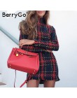 BerryGo eleganckie biuro lady plaid winter dress 2018 z długim rękawem stanąć kołnierz gruba ciepła sukienka z frędzlami moda sz