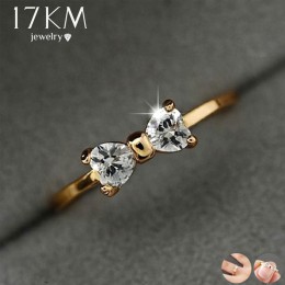 17KM moda Austria kryształowe pierścionki złoty kolor palec opaska z kokardką ślub zaręczyny cyrkonia pierścionki dla kobiet spr