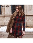 BerryGo eleganckie biuro lady plaid winter dress 2018 z długim rękawem stanąć kołnierz gruba ciepła sukienka z frędzlami moda sz