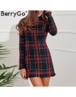 BerryGo eleganckie biuro lady plaid winter dress 2018 z długim rękawem stanąć kołnierz gruba ciepła sukienka z frędzlami moda sz
