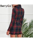 BerryGo eleganckie biuro lady plaid winter dress 2018 z długim rękawem stanąć kołnierz gruba ciepła sukienka z frędzlami moda sz