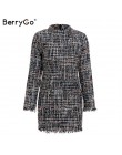 BerryGo eleganckie biuro lady plaid winter dress 2018 z długim rękawem stanąć kołnierz gruba ciepła sukienka z frędzlami moda sz