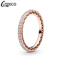 CUTEECO Fashion różowe złoto magia miłosna korona cyrkon połączenie pierścienie dla kobiet obrączka biżuteria zaręczynowa walent