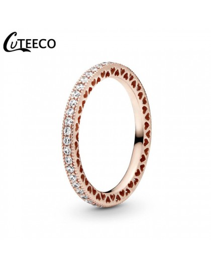 CUTEECO Fashion różowe złoto magia miłosna korona cyrkon połączenie pierścienie dla kobiet obrączka biżuteria zaręczynowa walent