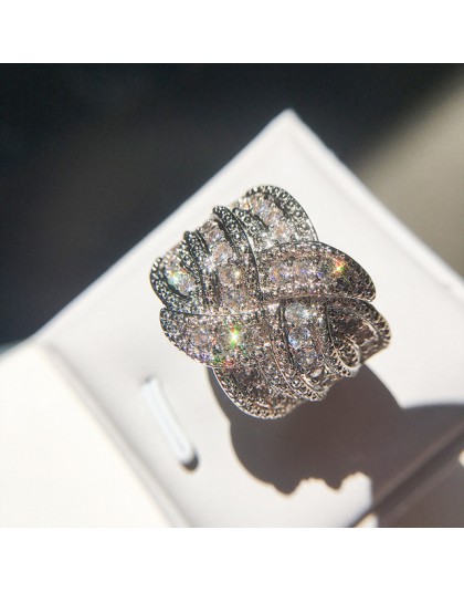 2019 nowy Bling CZ cyrkon kamień 925 srebro kolor obrączki dla kobiet ślub zaręczyny moda luksusowa biżuteria