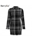 BerryGo eleganckie biuro lady plaid winter dress 2018 z długim rękawem stanąć kołnierz gruba ciepła sukienka z frędzlami moda sz