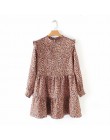 2019 kobiet w stylu vintage plisowane ruffles wzór w cętki mini sukienka kobiet o szyi z długim rękawem casual vestidos chic sło
