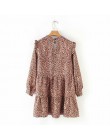 2019 kobiet w stylu vintage plisowane ruffles wzór w cętki mini sukienka kobiet o szyi z długim rękawem casual vestidos chic sło