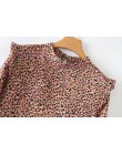2019 kobiet w stylu vintage plisowane ruffles wzór w cętki mini sukienka kobiet o szyi z długim rękawem casual vestidos chic sło