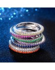 2018 nowych moda Multicolor Zirconia Party kobiety pierścionek zaręczynowy z srebrny kolor kryształu obrączki dla pani biżuteria