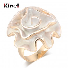 Kinel Hot moda biała emalia Rose Ring dla kobiet złoty kolor Fold geometryczny Model Party Punk Rings biżuteria zaręczynowa