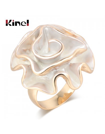 Kinel Hot moda biała emalia Rose Ring dla kobiet złoty kolor Fold geometryczny Model Party Punk Rings biżuteria zaręczynowa