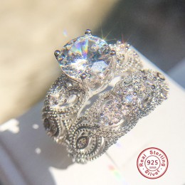 2019 Fashion Luxury Female krystaliczne białe cyrkonie 925 srebro obrączki ślubne zestawy ślubne obietnica obrączki dla kobiet