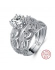 2019 Fashion Luxury Female krystaliczne białe cyrkonie 925 srebro obrączki ślubne zestawy ślubne obietnica obrączki dla kobiet