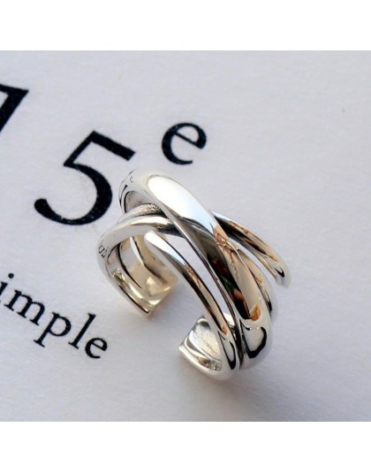 Nowości 925 Sterling Silver wielowarstwowe gładkie pierścienie dla kobiet regulowany rozmiar Ring Finger moda sterling-srebrny-b