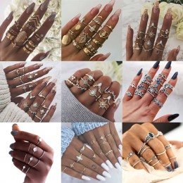 Jeśli Vintage Punk Crystal Knuckle nowy zestaw pierścieni dla kobiet palec geometryczny Opal Midi elegancki pierścionek akcesori