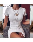 Articat biała Ruched plisowana sukienka bodycon kobiety sznurkiem z krótkim rękawem mini impreza sukienka jednolity, w stylu bas