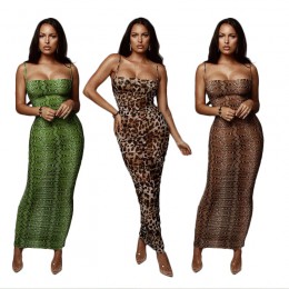 Seksowny wzór w cętki skóra węża sukienka kobiety Backless elegancka Bodycon smukła sukienka ołówkowa Plus rozmiar przepuszczaln