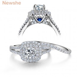 Newshe 2 sztuk solidna 925 Sterling Silver kobiety jest zestaw obrączek ślubnych w stylu wiktoriańskim niebieski kamienie boczne
