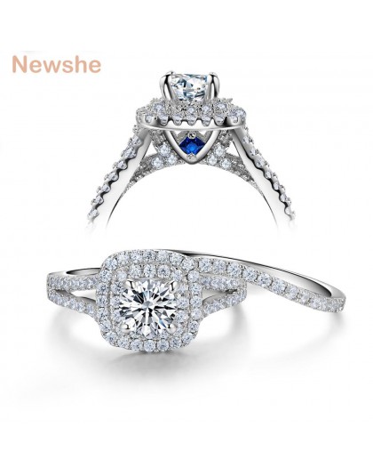Newshe 2 sztuk solidna 925 Sterling Silver kobiety jest zestaw obrączek ślubnych w stylu wiktoriańskim niebieski kamienie boczne
