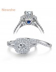 Newshe 2 sztuk solidna 925 Sterling Silver kobiety jest zestaw obrączek ślubnych w stylu wiktoriańskim niebieski kamienie boczne