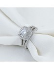 Newshe 2 sztuk solidna 925 Sterling Silver kobiety jest zestaw obrączek ślubnych w stylu wiktoriańskim niebieski kamienie boczne