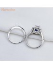 Newshe 2 sztuk solidna 925 Sterling Silver kobiety jest zestaw obrączek ślubnych w stylu wiktoriańskim niebieski kamienie boczne